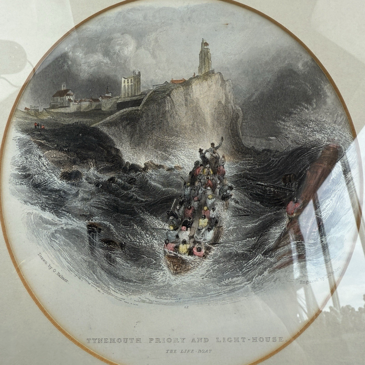 Rare Antique Engraving Tynemouth Priory Lighthouse StormC. Balmer E. Finden prin4