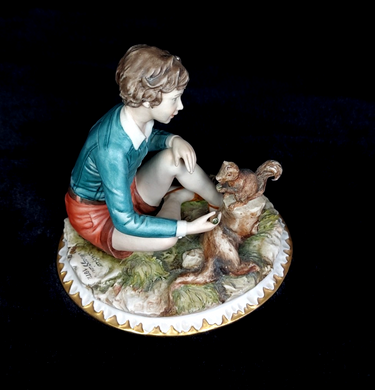 1972 Sandro Maggioni Capodimonte Porcelain  Figurine Boy Feeding Squirrel –chip 0