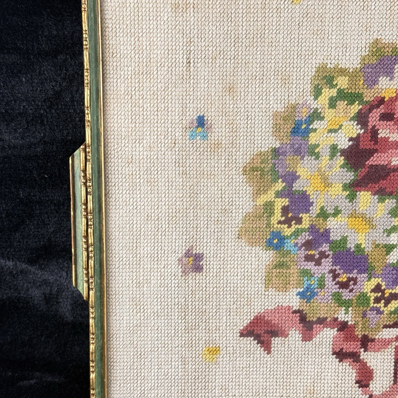 Floral Framed Needlepoint Tapestry Pink Rose Daisy Bouquet 2015” Wood Frame.2