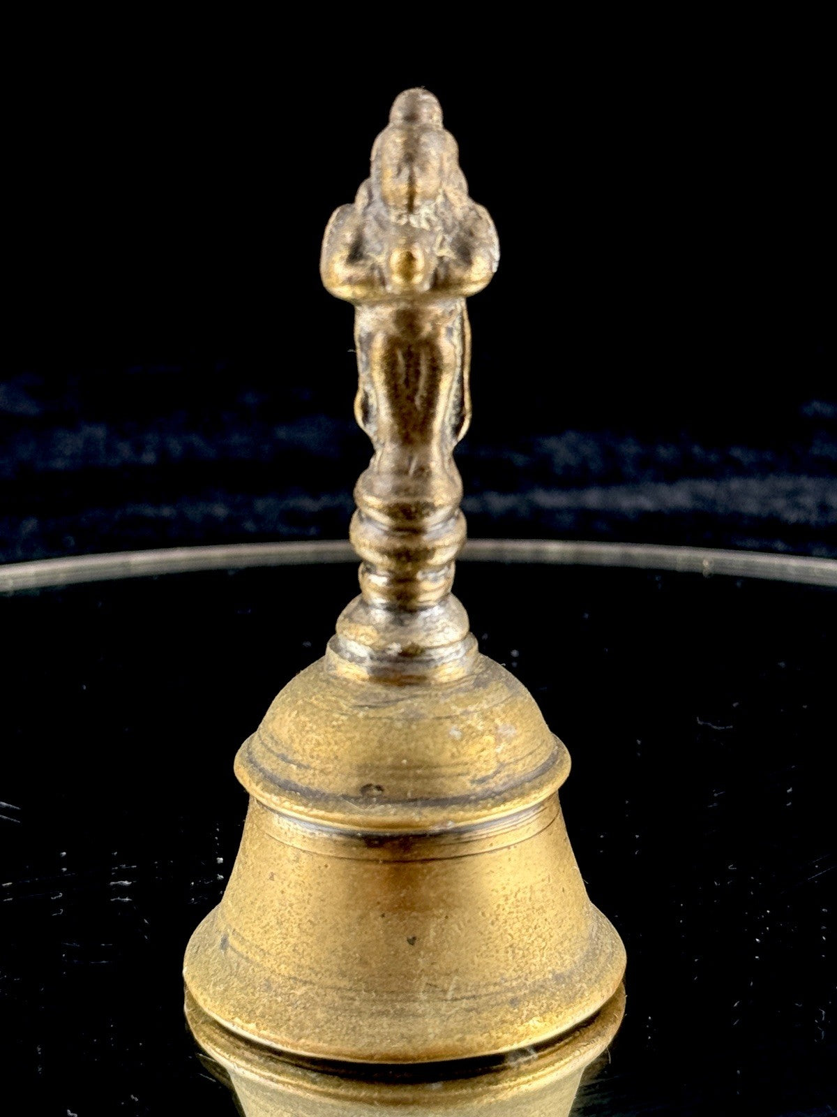 Antique Indian Puja Brass Bell 3.5â Hindu Temple Ritual Handbell Deity Handle1
