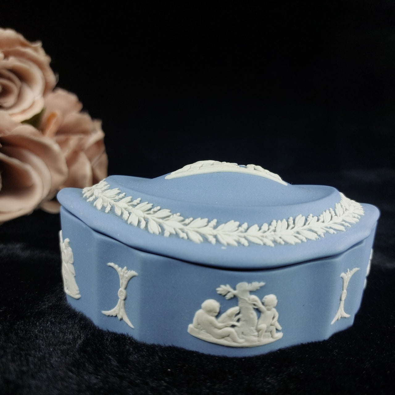 Wedgwood Jasperware  Blue Oval   Elegant Vintage Collectible Trinket Box 1