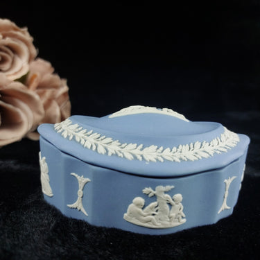 Wedgwood Jasperware  Blue Oval   Elegant Vintage Collectible Trinket Box 1