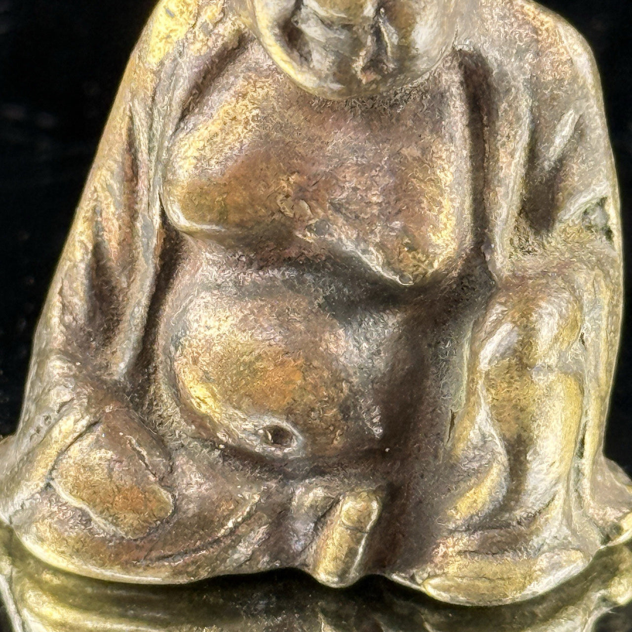 Antique Buddha Brass Figurine Miniature Monk Statue 2” Aged Patina Meditation6