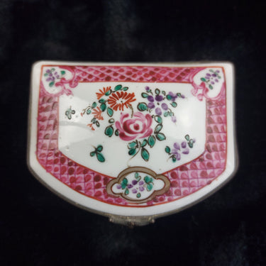 Chinese Porcelain Trinket jewellery Box Floral Pink Lattice 3