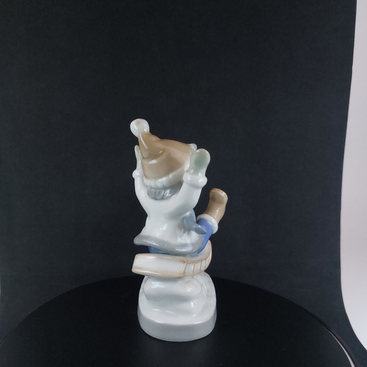 Vintage German Porcelain Child on Sled Figurine Winter Scene Ornament 12cm3