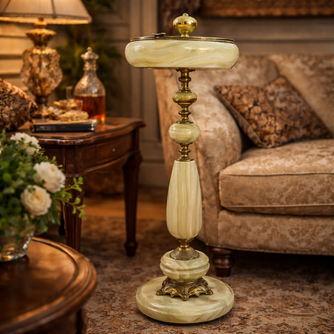 Art Deco Green Onyx Marble Brass Pedestal Ashtray Stand Tobacciana home decor0
