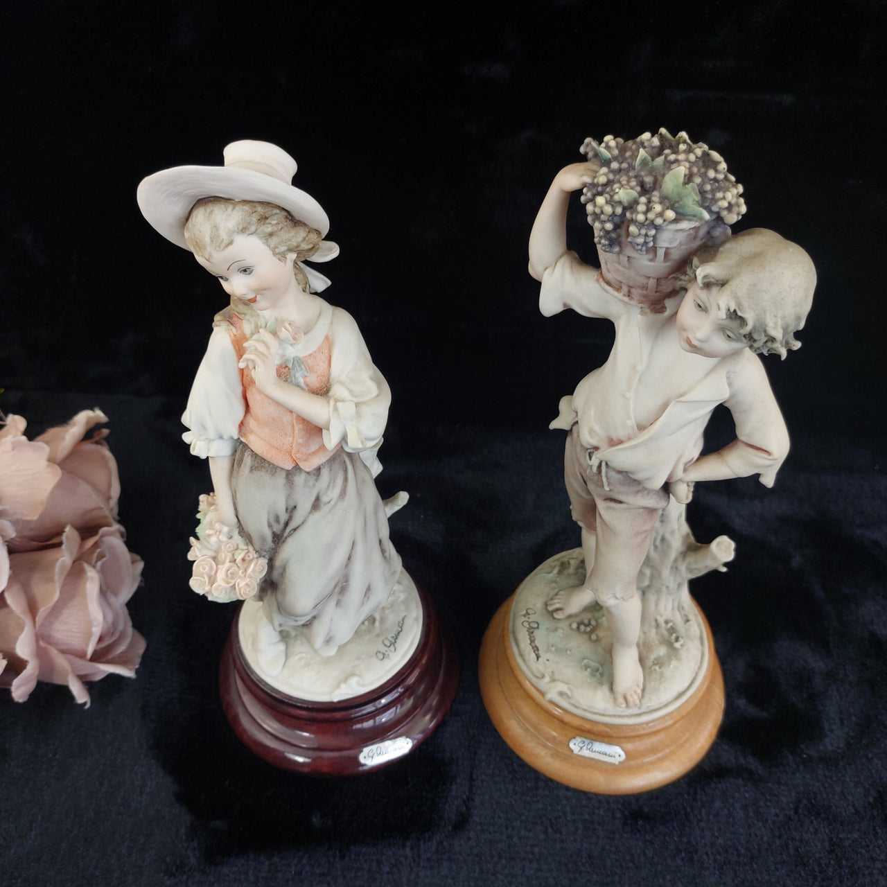 Capodimonte G Armani Boy & Girl Pair Figurines Signed  chipped Grapes   2