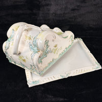 Thumbnail for Antique Porcelain butter dish Tureen Art Nouveau Floral Green Gilt Handle 9