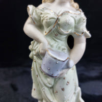 Thumbnail for German 9in Bisque Figurine Girl Watering Can Antique Hand Painted Gilt Accents8