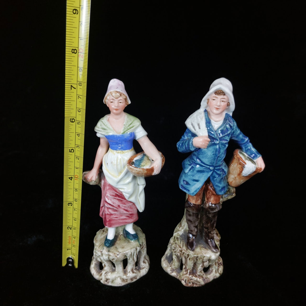 Antique Figurine Couple Wittmann & Roth Wife & Fisherman Figurines Porcelain3