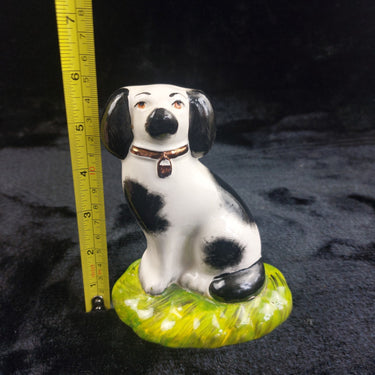 Staffordshire Ware Dog Figure Acceptable Black White Green Base Worn Damage 6