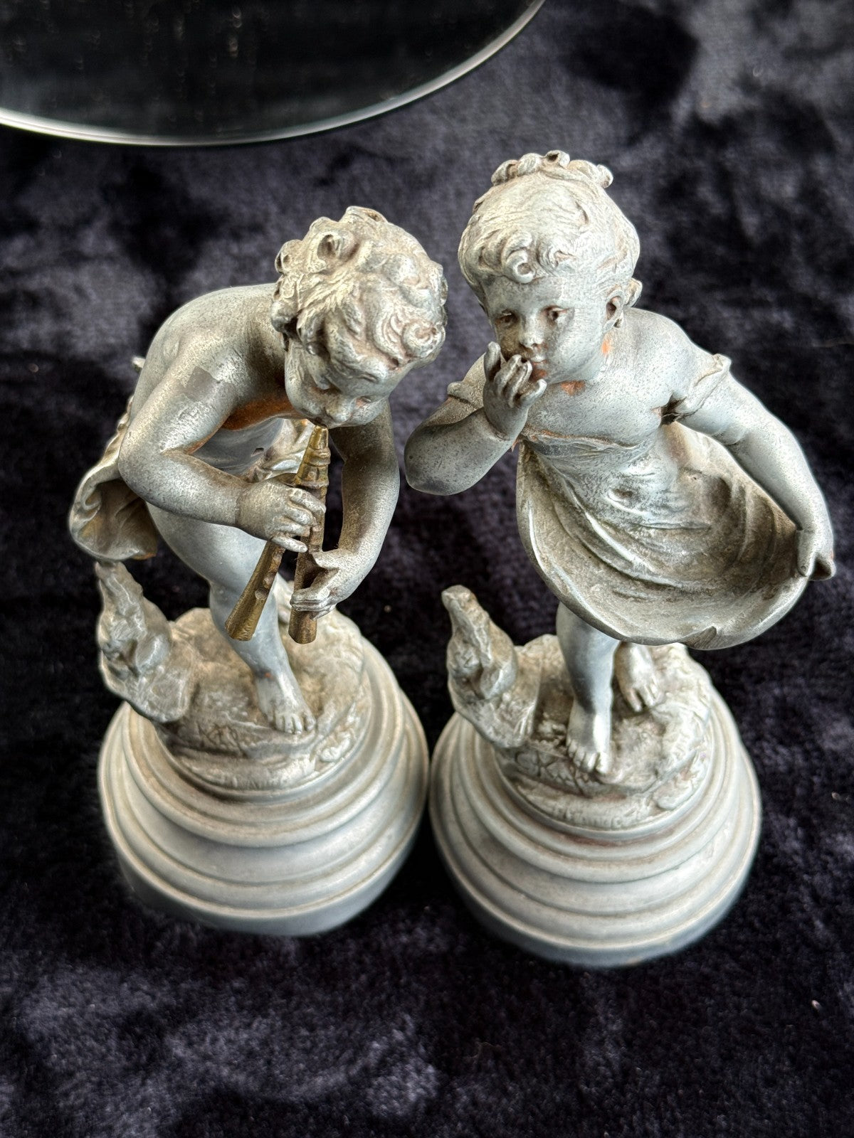 Antique French Cherub / Putti Metal Figurines "Silence" & "Music" by C. Kalf?19