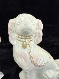 Thumbnail for Antique Staffordshire Porcelain Pink and White  Pair King Charles Spaniel decor17
