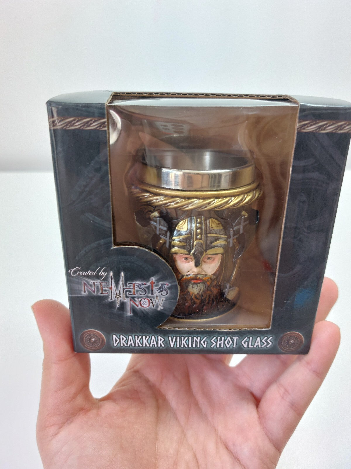 Nemesis Now Viking Drakkar Shot Glass Resin Steel Insert Painted - 7cm Tall2