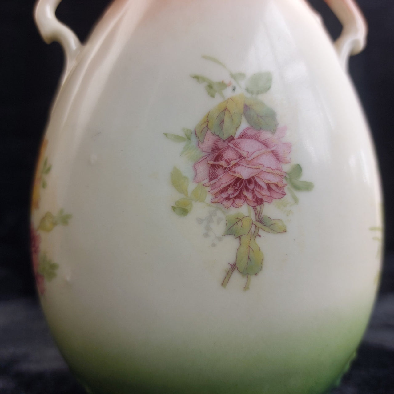 Victoria Austria Porcelain Vase Pair Handled Romantic Scene Antique Decor. 9in14