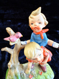Thumbnail for Hummel Vintage style Porcelain Figurine of Children with a Bird on a Tree 7in6
