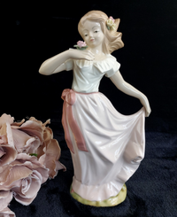 Thumbnail for Tengra Porcelain beautiful large Girl Figurine Spain Pink Dress Flow 11
