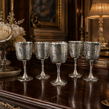 Set of 6 Renaissance Style French Silver Wine Goblets EPNS Hallmark.0