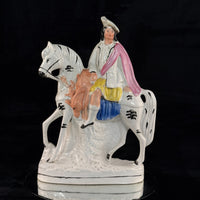 Thumbnail for 1800s Staffordshire Pottery Large Horse Rider Figure Hand Painted Antique seePic0