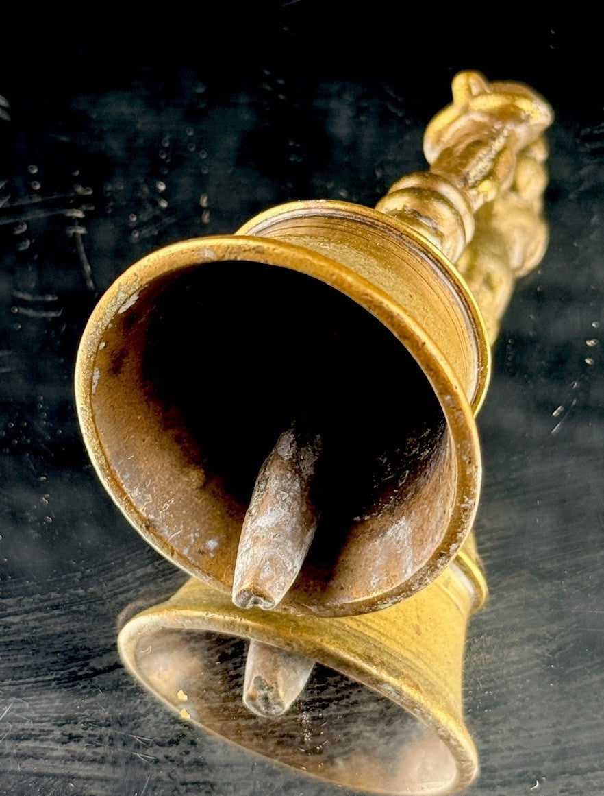 Antique Indian Puja Brass Bell 3.5â Hindu Temple Ritual Handbell Deity Handle8
