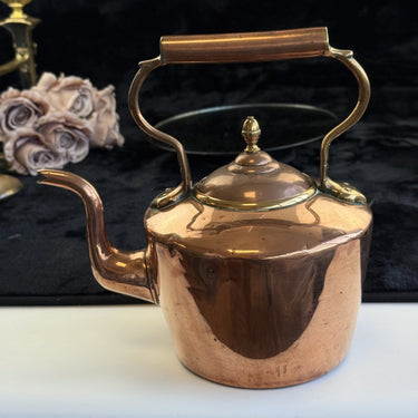 Large Antique Copper Kettle with Brass and Copper Handle  English Country House1