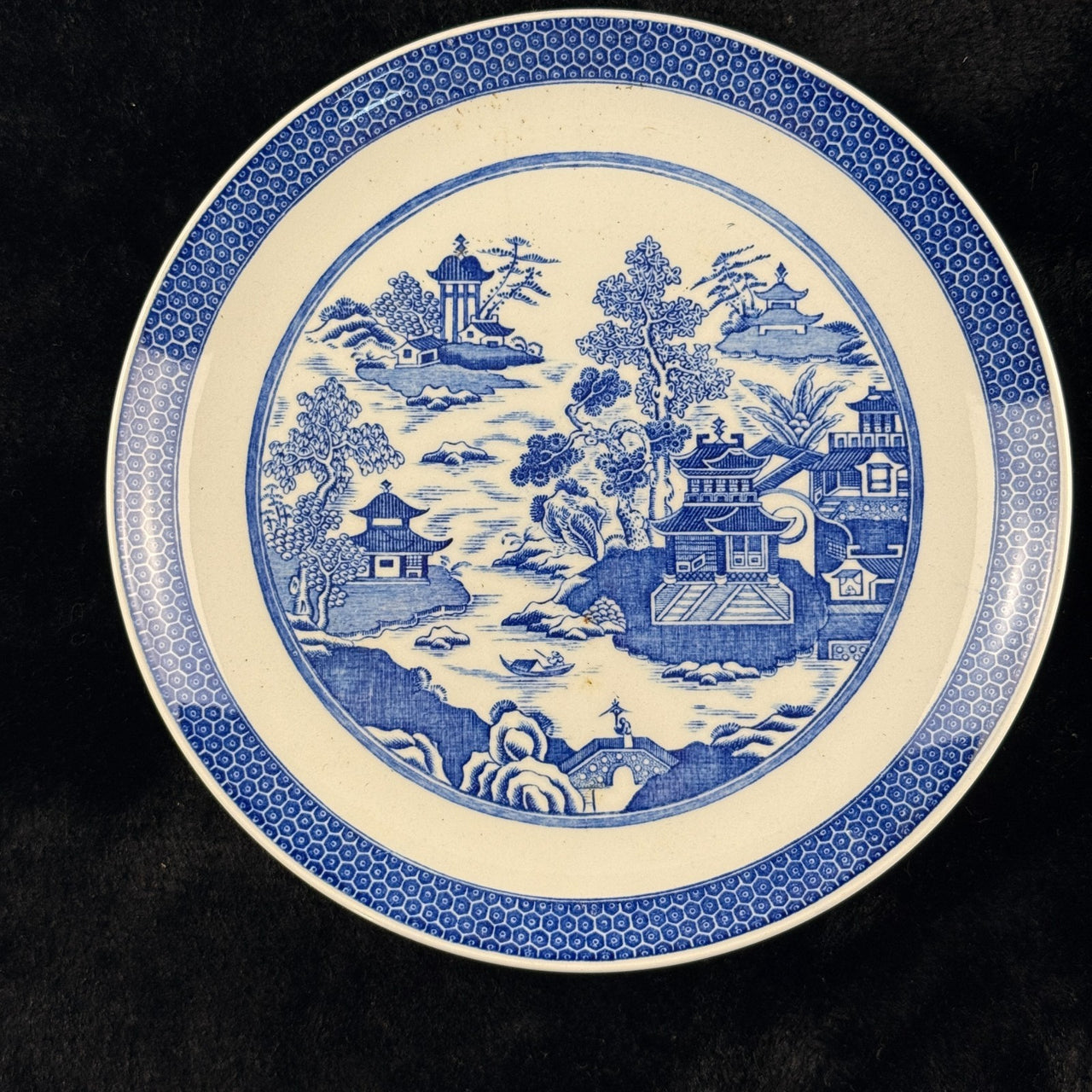 Spode Mint Danbury Willow Pattern Plates x3 Temple Landscape antique Blue White5