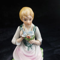 Thumbnail for Capodimonte Porcelain Seated Figurine Girl Flowers Pink Yellow Gold 7.5in decor2