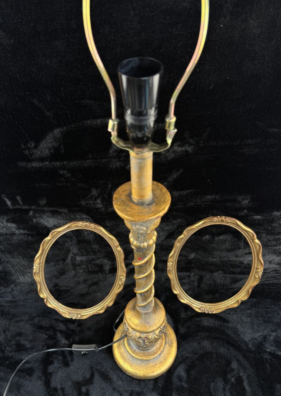 Vintage VictorianStyle Carved Wood Table Lamp and Frames Set6