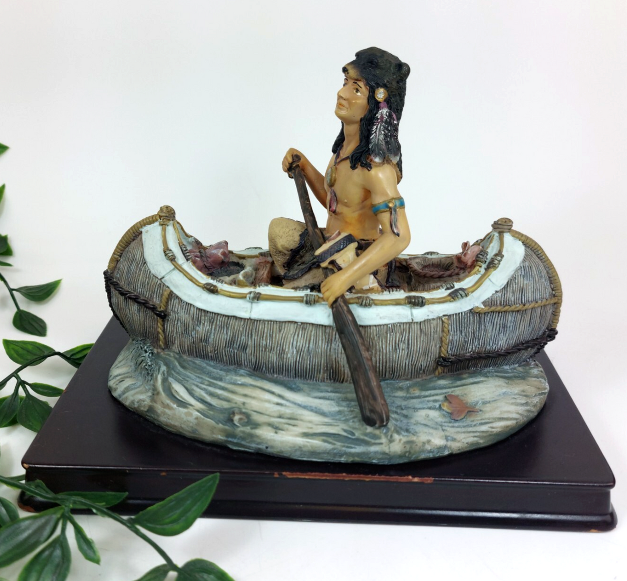 Academy Native American Canoe Sculpture Figurine Collectible 6.5" United States0