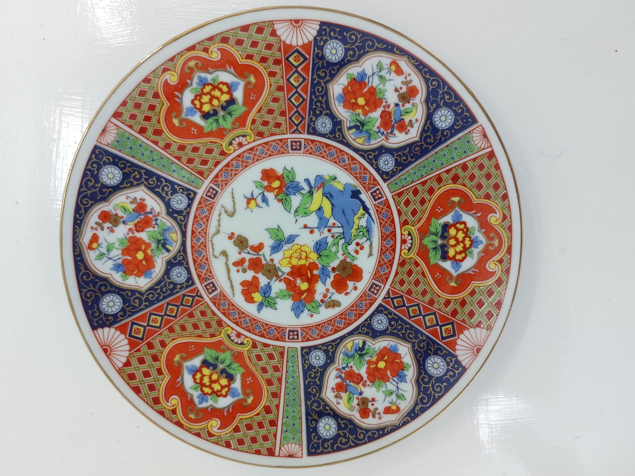 Rare Japanese Imari Style Porcelain Plate Unique Blue, Red, Orange 8" wall plate1
