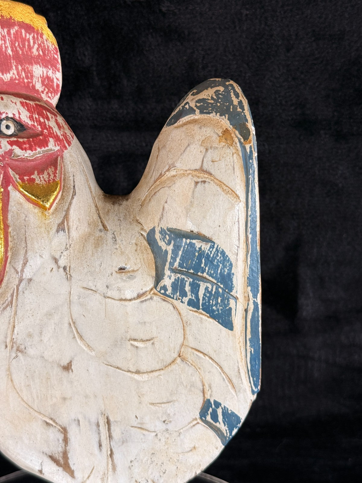 Hand Wooden Carved Rooster Statue – Rustic Folk Art Painted Chicken 15" Tall13