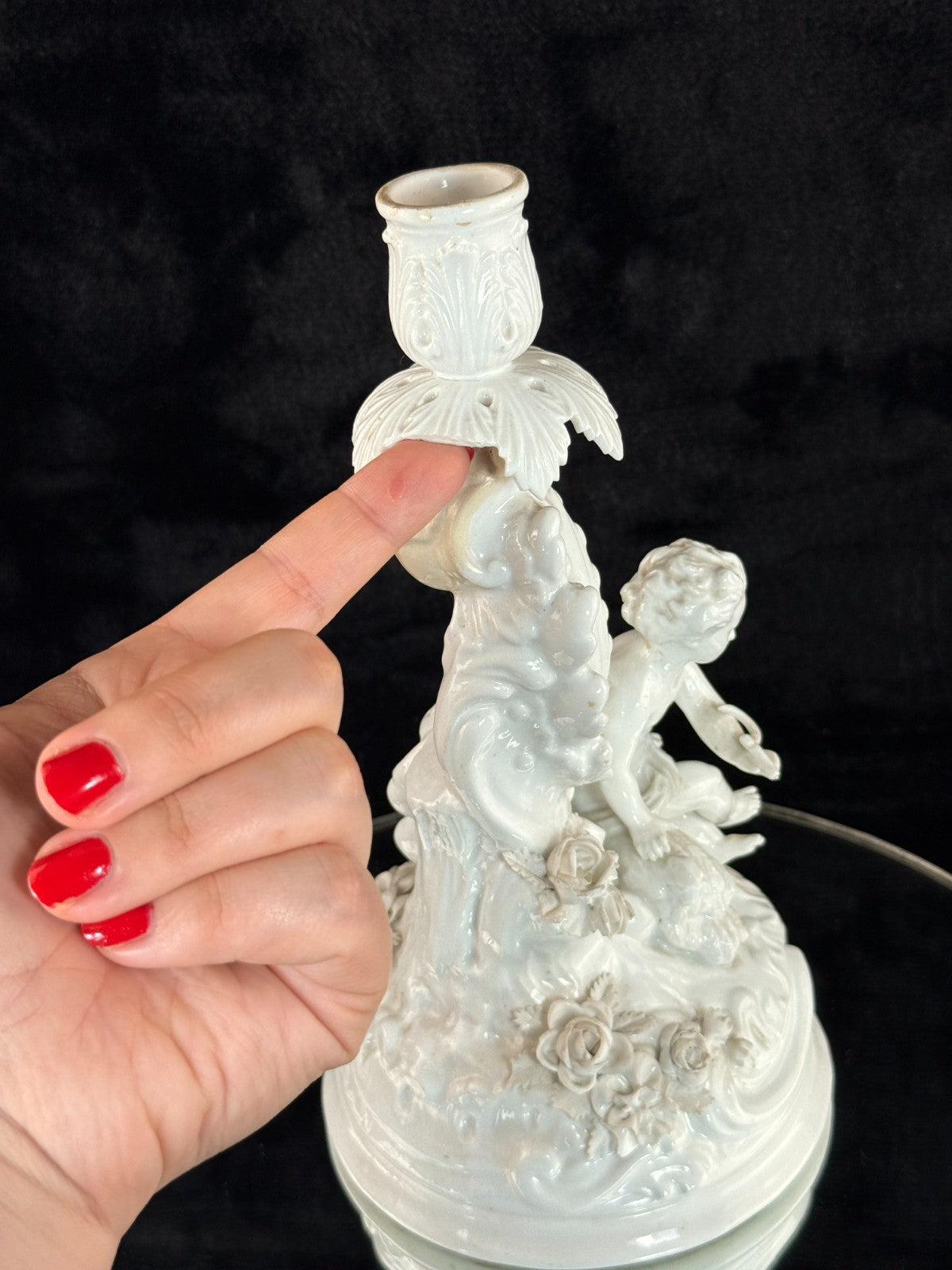 Antique German Volkstedt Porcelain Cherub Candlestick 10" Rococo White see pics16