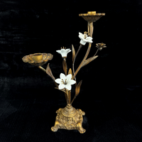 Thumbnail for Italian Style Bronzed Brass Floral Candlestick White Ceramic Flowers gift 40cm0