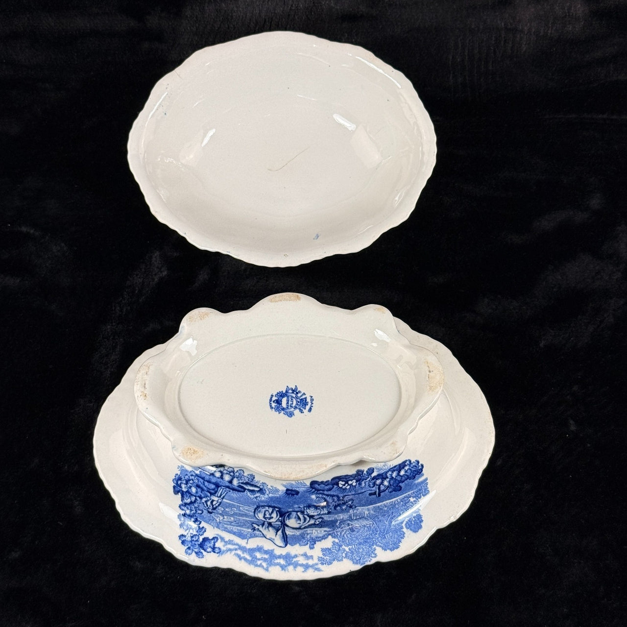 Adams Cattle Scenery Blue Transferware Tureen with Lid 11" England Ironstone5
