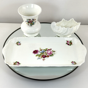 Coalport Ming Rose &shell Dish Vanity Set Tray Vase Trinket Bowl Gift Bone China0