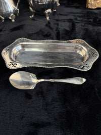 Thumbnail for Vintage SilverPlated Serving Tray and serving Spoon Set rectengle plate4