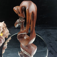 Thumbnail for Abstract Hand Carved Wood Kissing Couple Sculpture – worn base 11