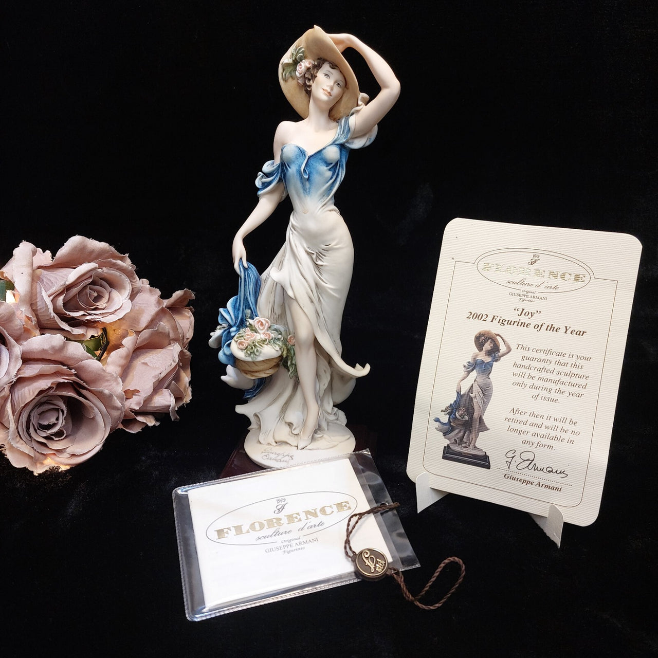 Florence Armani Joy Figurine Of The Year Blue Dress w Box gift 2002 Porcelain10