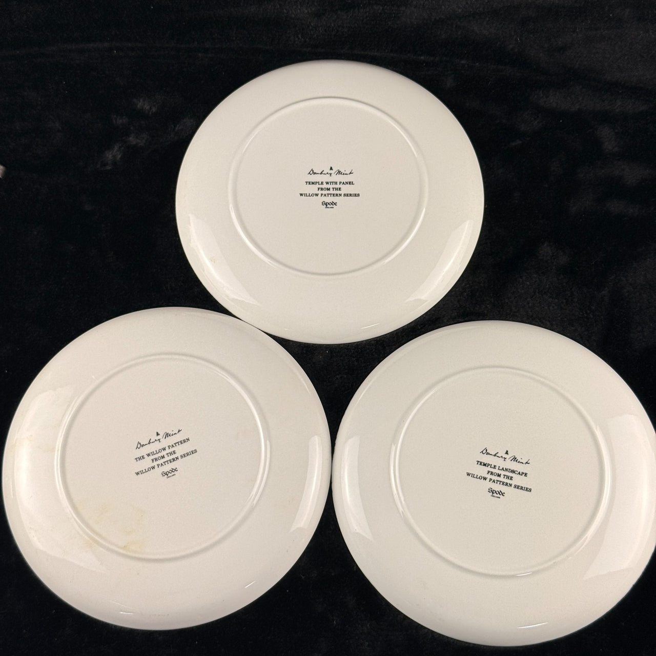 Spode Mint Danbury Willow Pattern Plates x3 Temple Landscape antique Blue White14