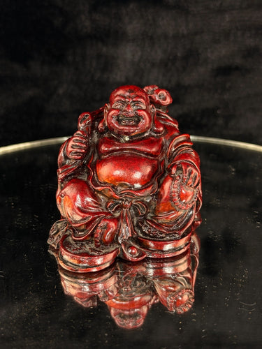 Vintage Chinese Laughing Buddha Figurine – Red Resin Symbol Happiness Prosperity1