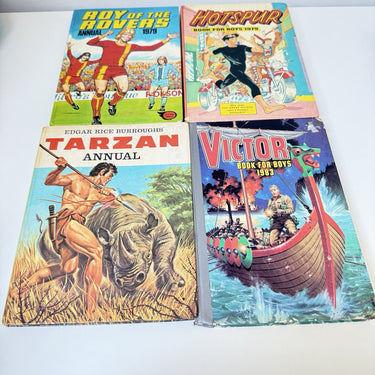 Set Of 4 Vintage Boys Annuals Roy Of The Rovers Tarzan Victor Hotspur  1970-19800