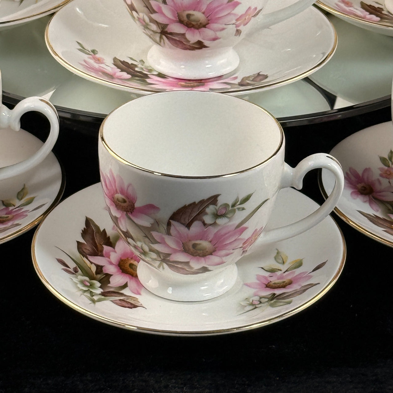 Royal Grafton Fine Bone China Tea Set Pink Floral 14 Piece England Vintage Gold.4