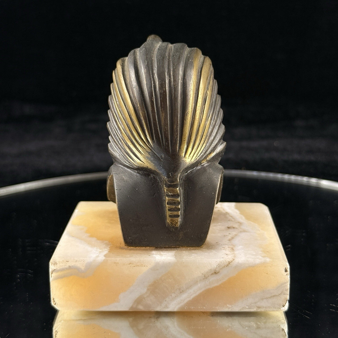 1920s Pharaoh Bronze Bust Tutankhamun on Marble Base Egypt Figurine Decor B5