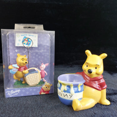 Disney Winnie the Pooh Set  Used Egg Cup & New Photo Clip Holder Figurines 5