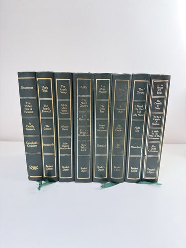 Reader’s Digest 1980s Condensed Books Set x9 Green Leatherette Bookshelf Decor0