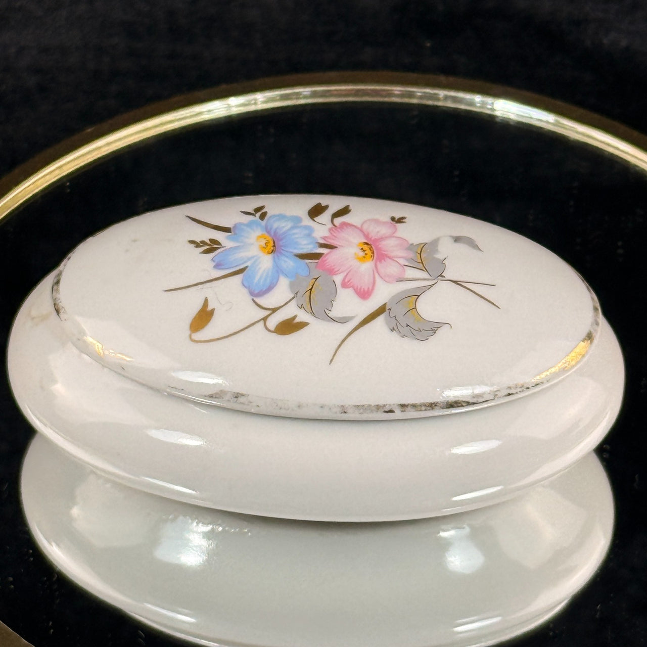 Pâte MPA de Limoges France Oval Trinket Box Jewelry Casket Floral Gold Trim see15