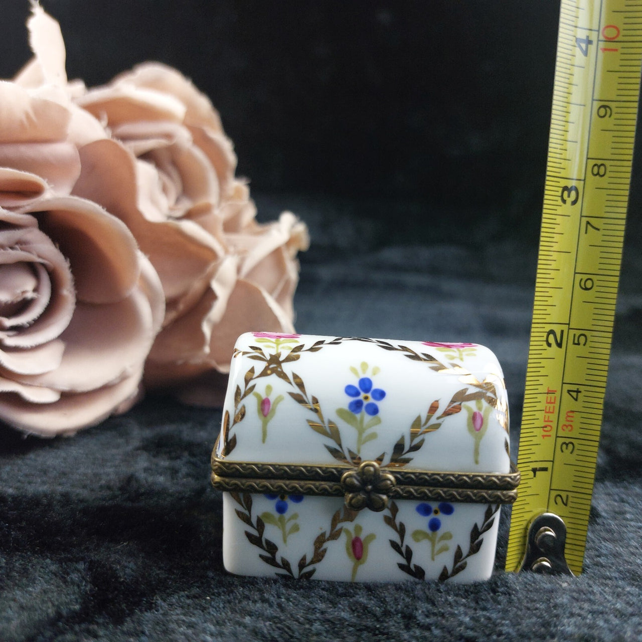 Limoge Style Acceptable Porcelain Trinket Box Floral Hinged Rectangle jewellery1