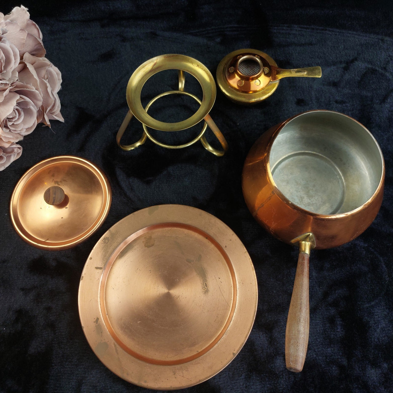 Tagus Copper Fondue Pot Set with Burner Made in Portugal Wood Handle gift6