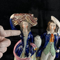 Thumbnail for 19th Century antique Staffordshire Pottery Large Figure Couple Flatback repaired2