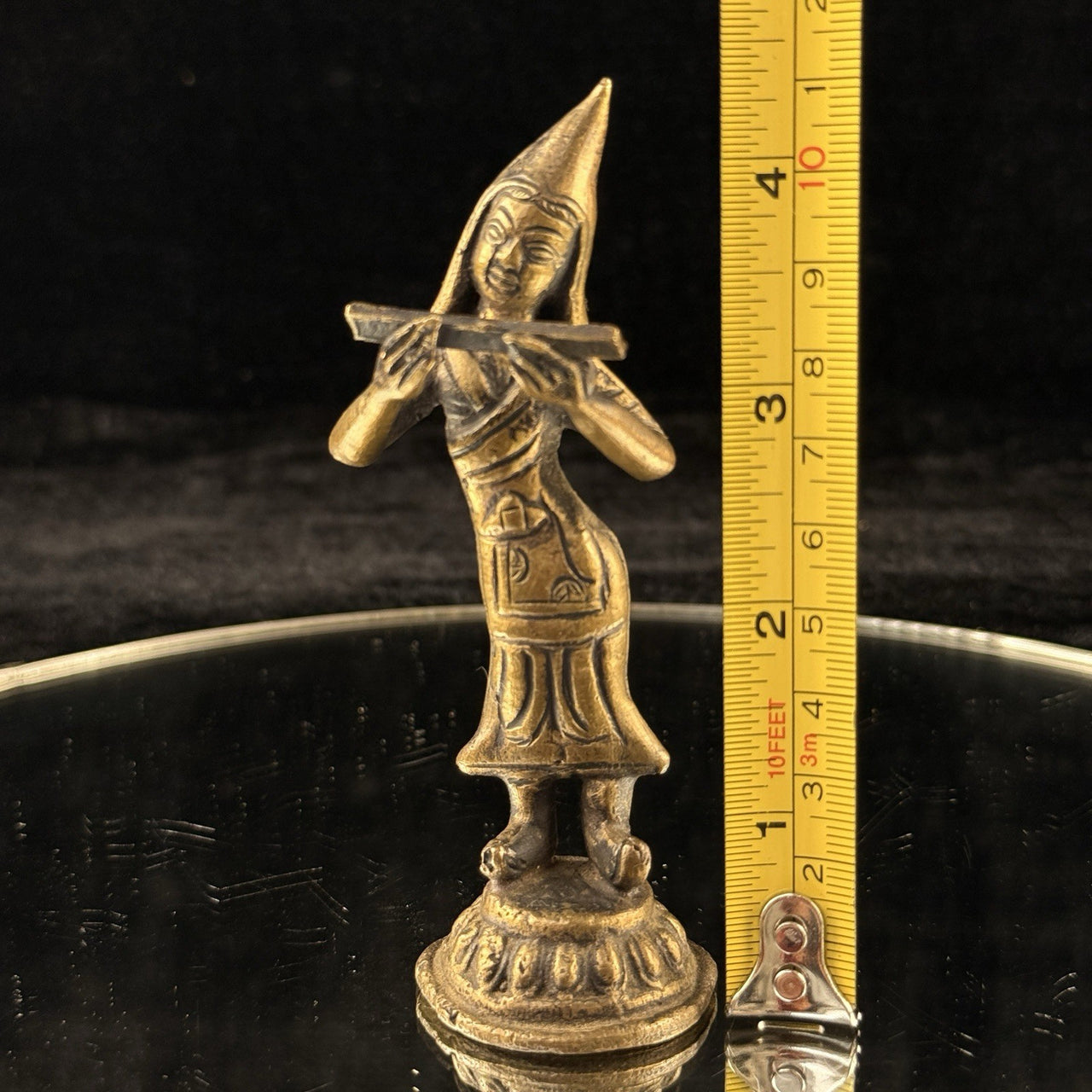 Antique Thai Bronze Dancer Statue Brass Asian Gilt Flute Player Tibetian 4.5” 12